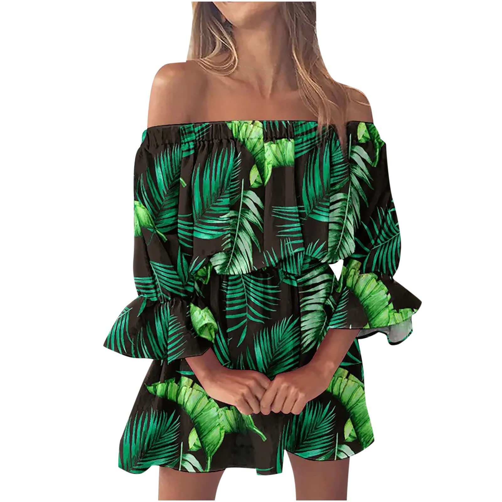Stylish Floral Print Summer Dress for Women - Sexy Casual Off Shoulder Bell Sleeve White Sundress | Perfect for Beach Vacation, Date Night & Summer Parties