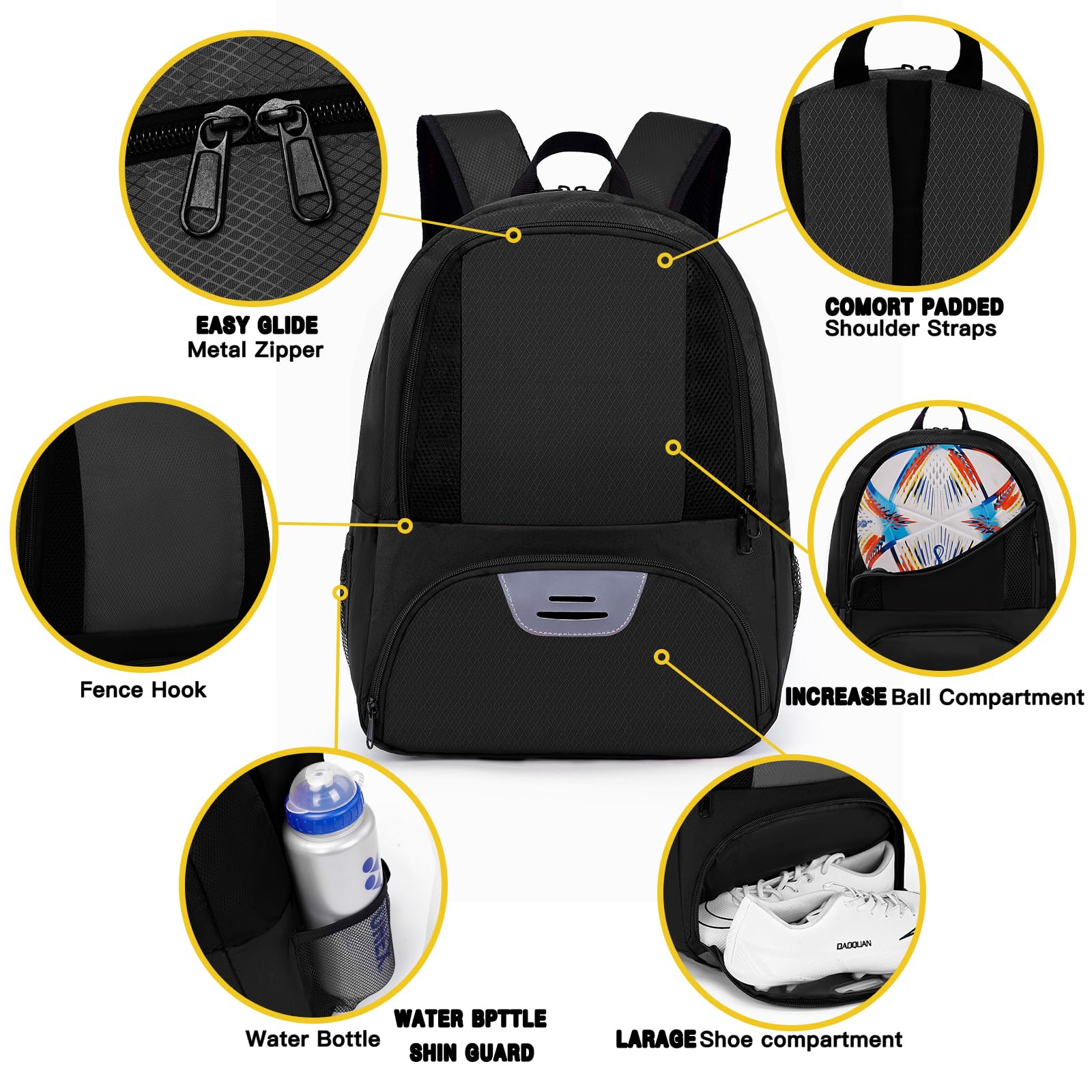 Youth Soccer Backpack with Shoe Compartment - Sport Equipment for Football Volleyball Basketball Training