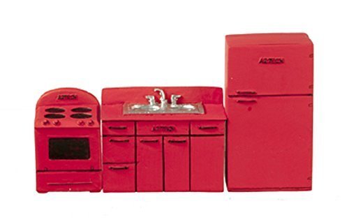 Vintage 1950s Red Kitchen Furniture Set for Dollhouse - 1:24 Scale Miniature by Melody Jane | Perfect for Collectors, DIY Dollhouse Decor & Retro Home Displays