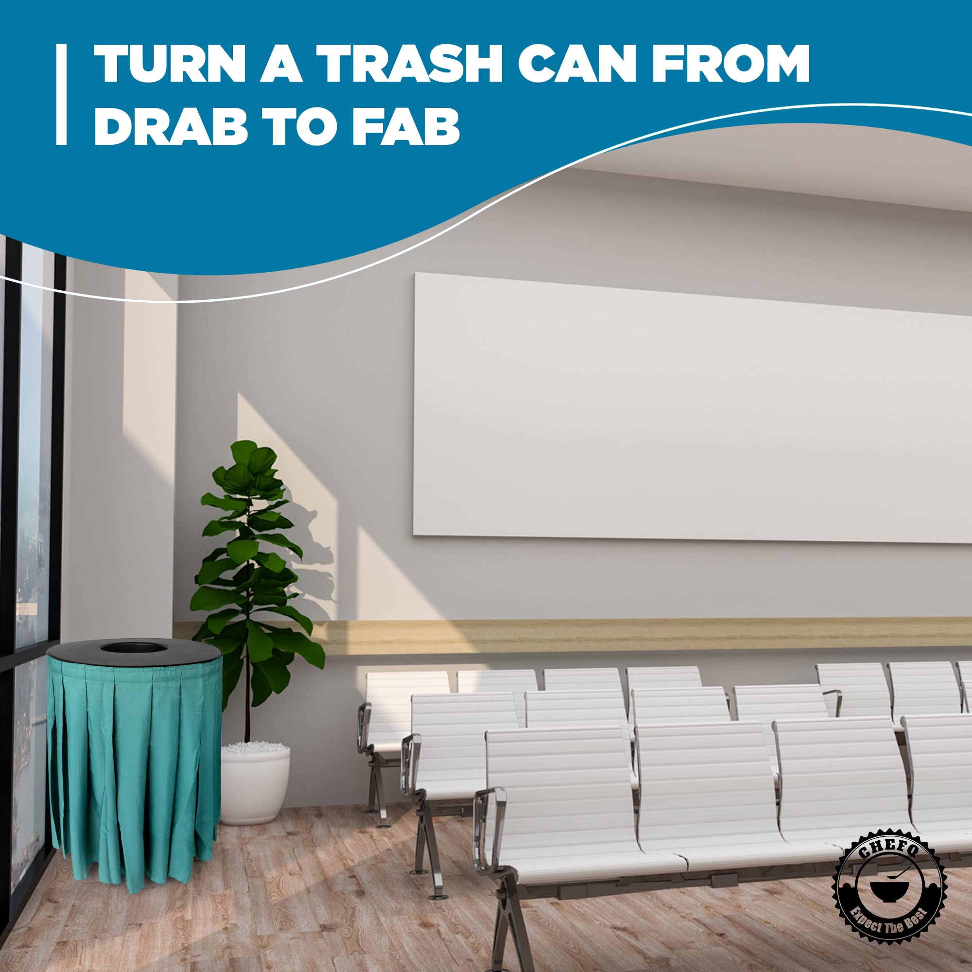 32-35 Gallon Round Black Garbage Can Cover with Solid Pleated Skirt - Waste Bin Lid for Indoor Trash Cans Without Wheels | Perfect for Home, Birthday Parties & Events (Black Top Green Skirt) - Durable & Stylish Kitchen & Office Waste Container Solution