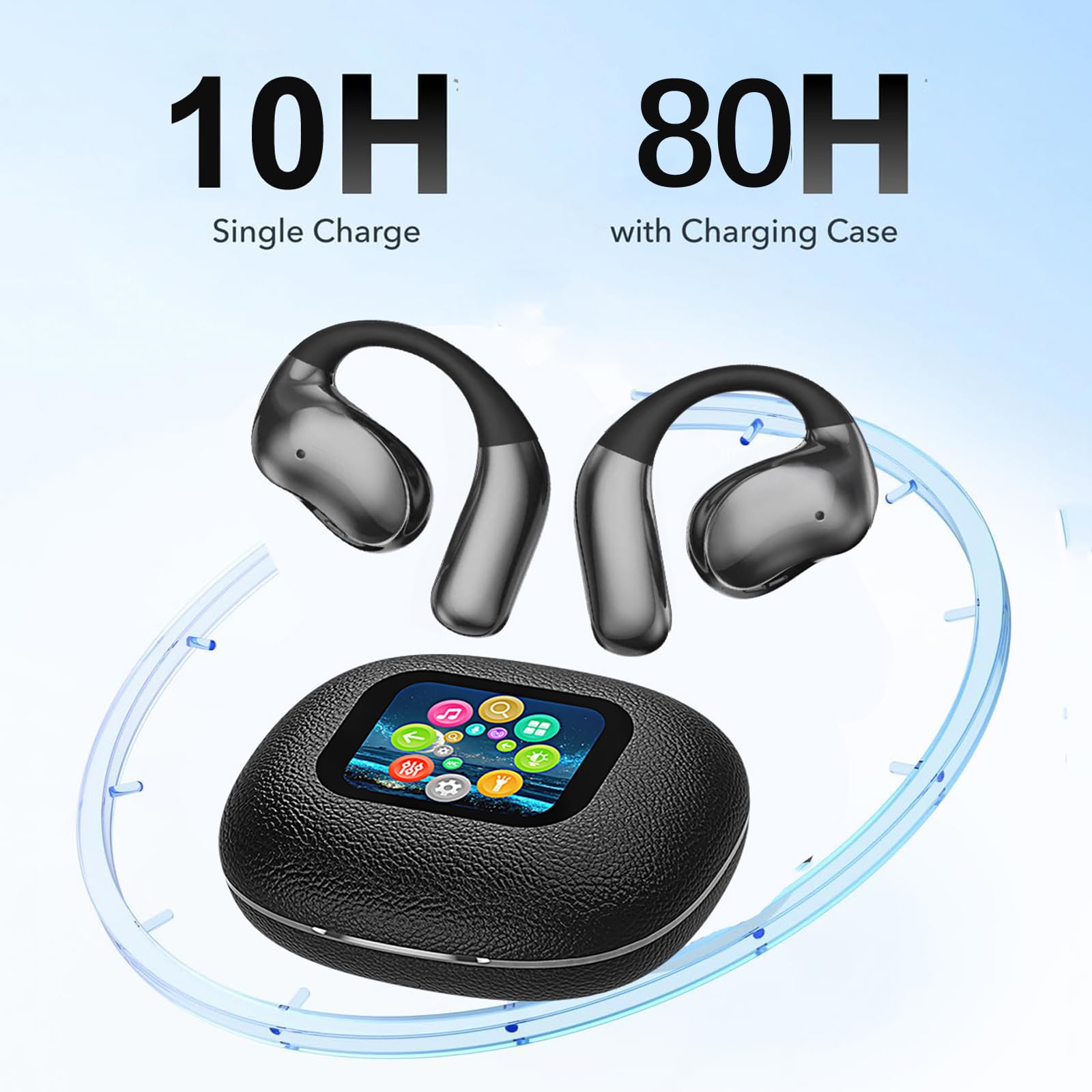 Open Ear Wireless Bluetooth Earbuds with Hooks - Ultra Comfortable Over Ear Headphones for Running & Workouts | Snug Fit, Powerful Bass, Clear Mic | Touch Screen Charging Case | Perfect for Gym, Jogging & Outdoor Activities