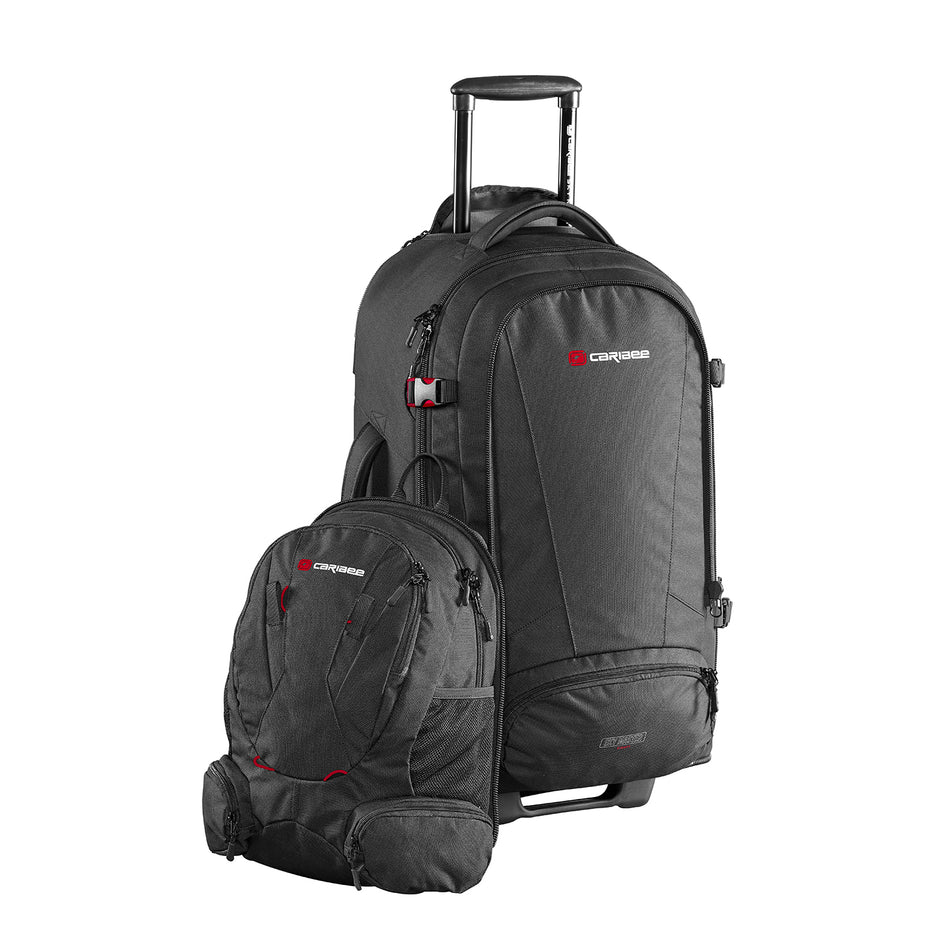Caribee Skymaster 70L III Wheeled Travel Backpack - Black | Durable Rolling Luggage for Air Travel, Camping & Outdoor Adventures