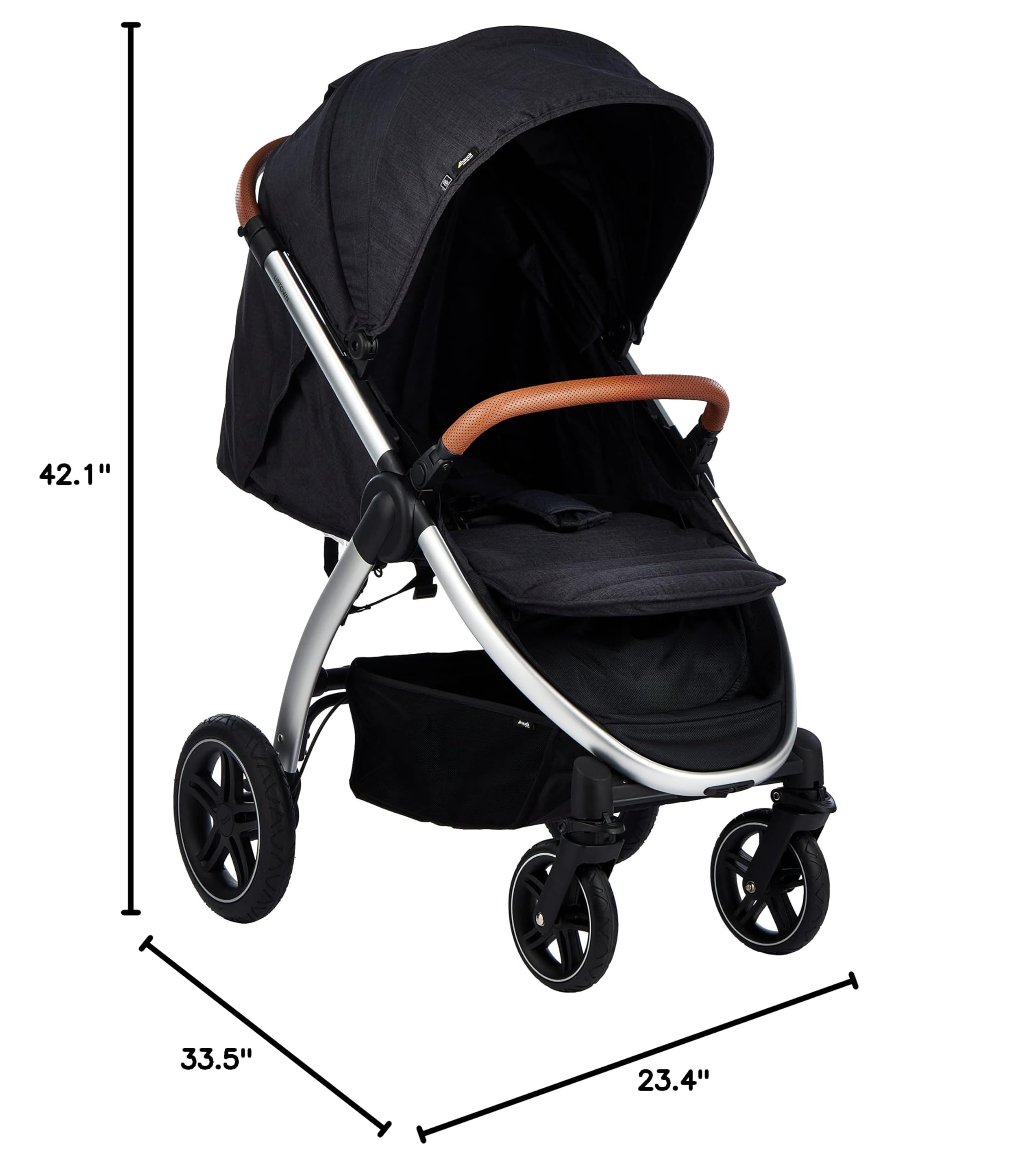 Hauck Uptown Deluxe Stroller - Lightweight Compact Foldable Baby Stroller with One-Hand Fold, Adjustable Reclining Seat & Height, Cup Holder, Supports Up to 55 lbs - Melange Black - Perfect for City Walks, Shopping & Travel