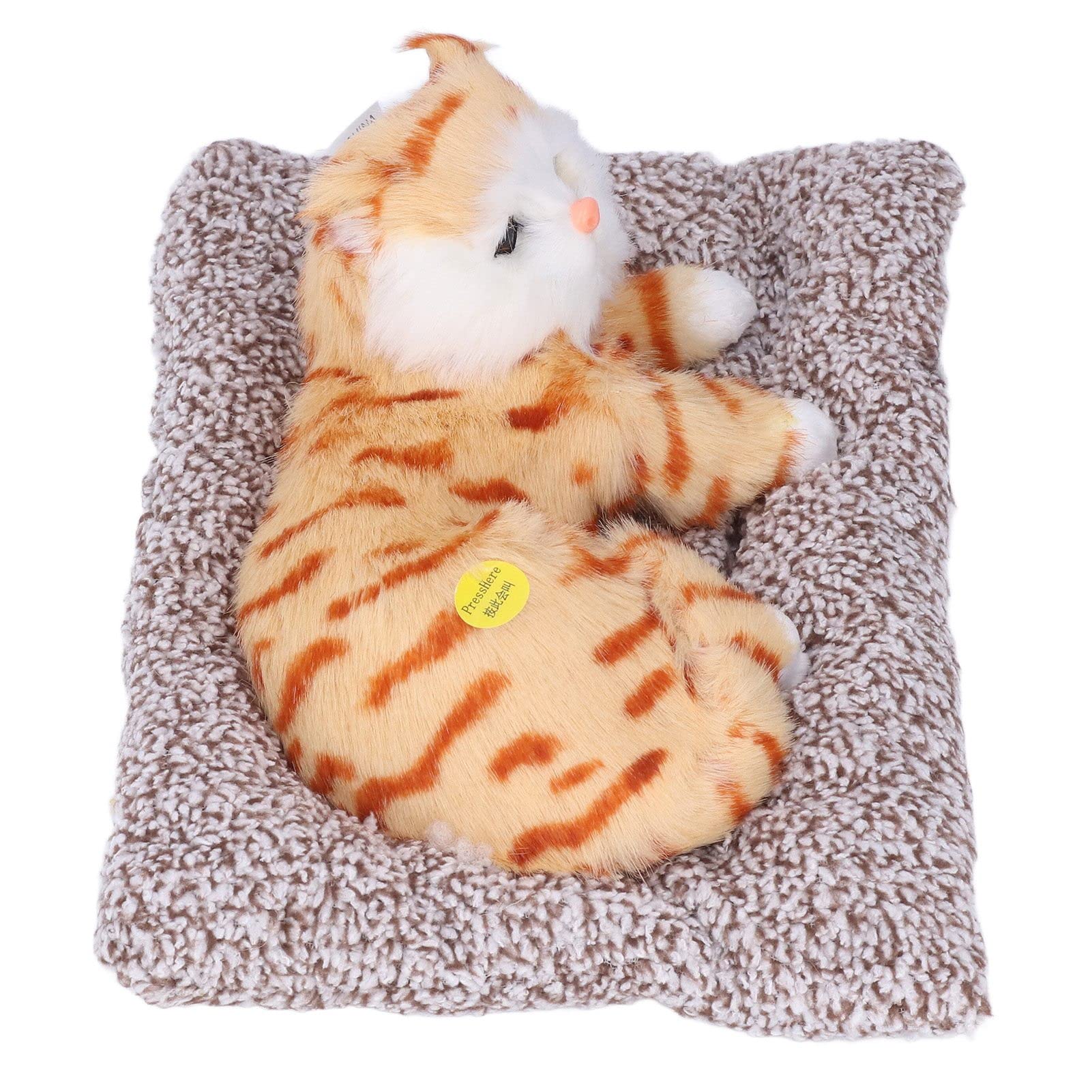 Tgoon Stuffed Cat Plush Toy with Realistic Meow Sound, Lifelike Lying Cat Shape - High Quality Home & Car Decoration (Carbon Crystal Yellow Print) - Perfect for Bedroom Decor, Office Desk Accessory, and Gift for Cat Lovers