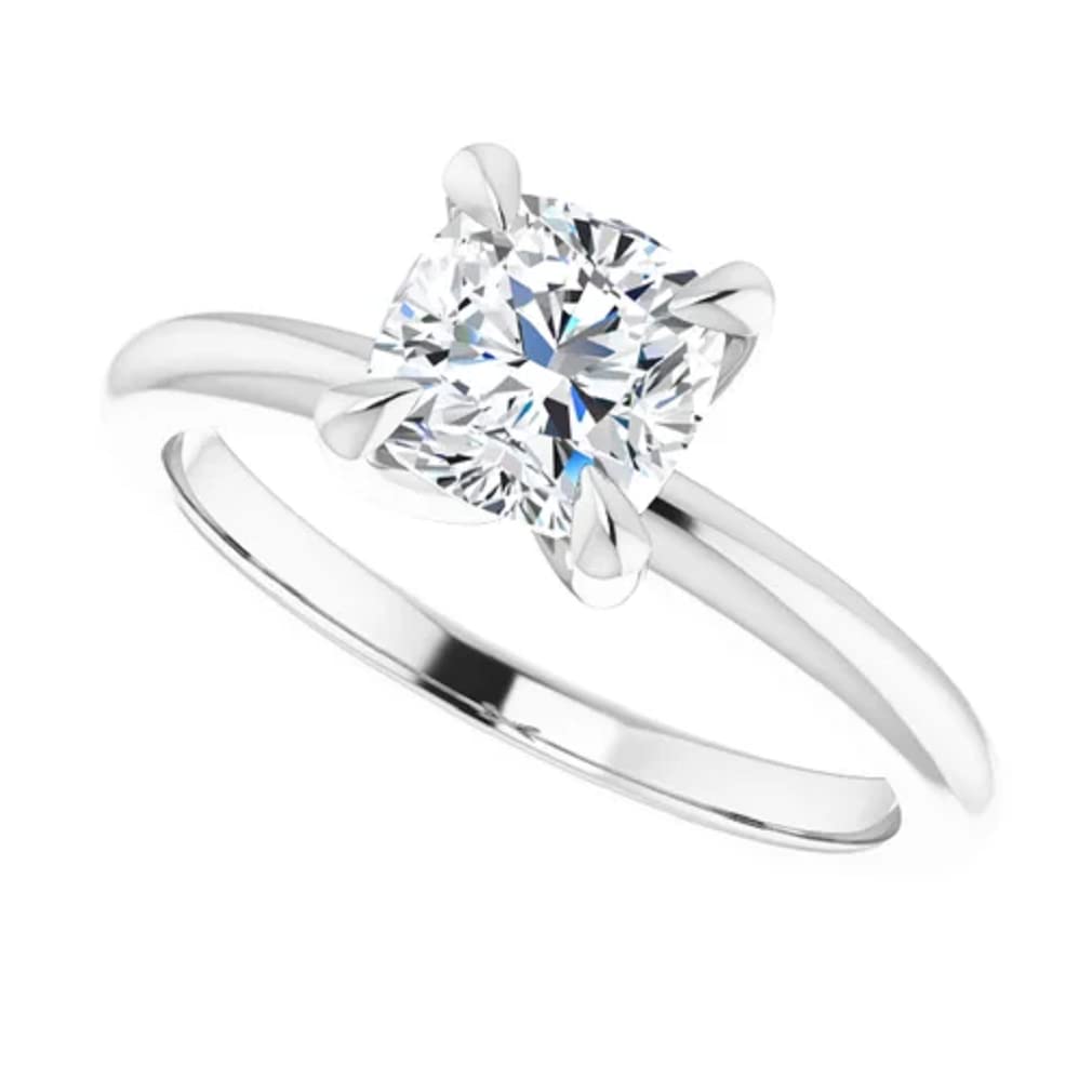 10K Solid White Gold Handmade Engagement Ring - 1.0 CT Cushion Cut Moissanite Diamond Solitaire Wedding Band for Women - Perfect for Proposals, Anniversaries & Bridal Jewelry Gifts