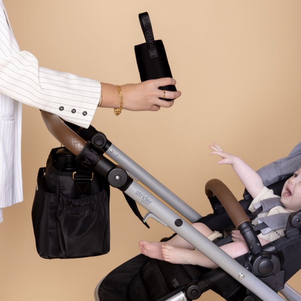 Black Nylon Carryall Pram Caddy - Perfect for Strollers, Shopping Carts & Baby Essentials Organization