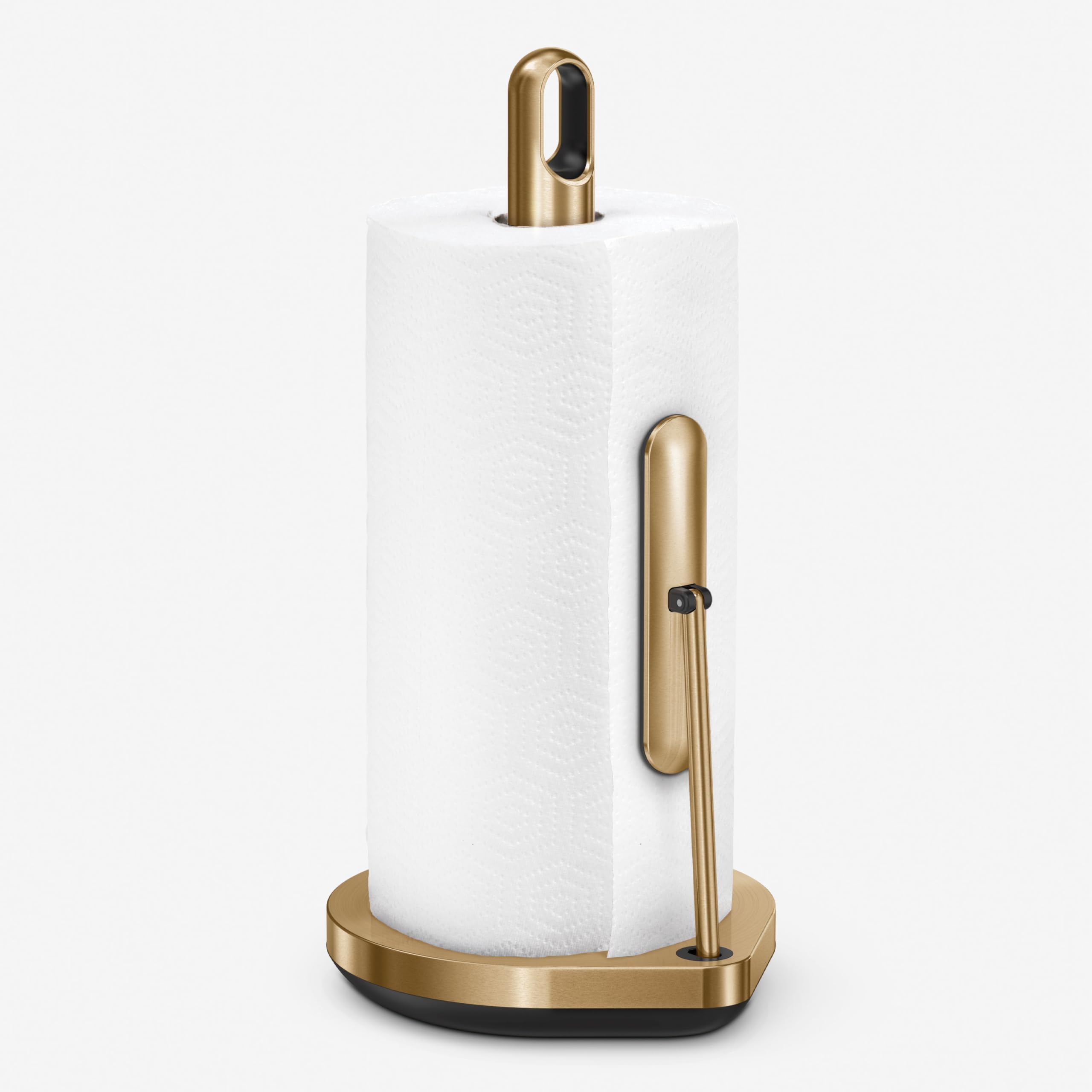 simplehuman Tension Arm Standing Paper Towel Holder - Heavy-Duty Stainless Steel Kitchen Dispenser with One-Handed Tear | Countertop & Office Use | Brass Finish for Modern Homes