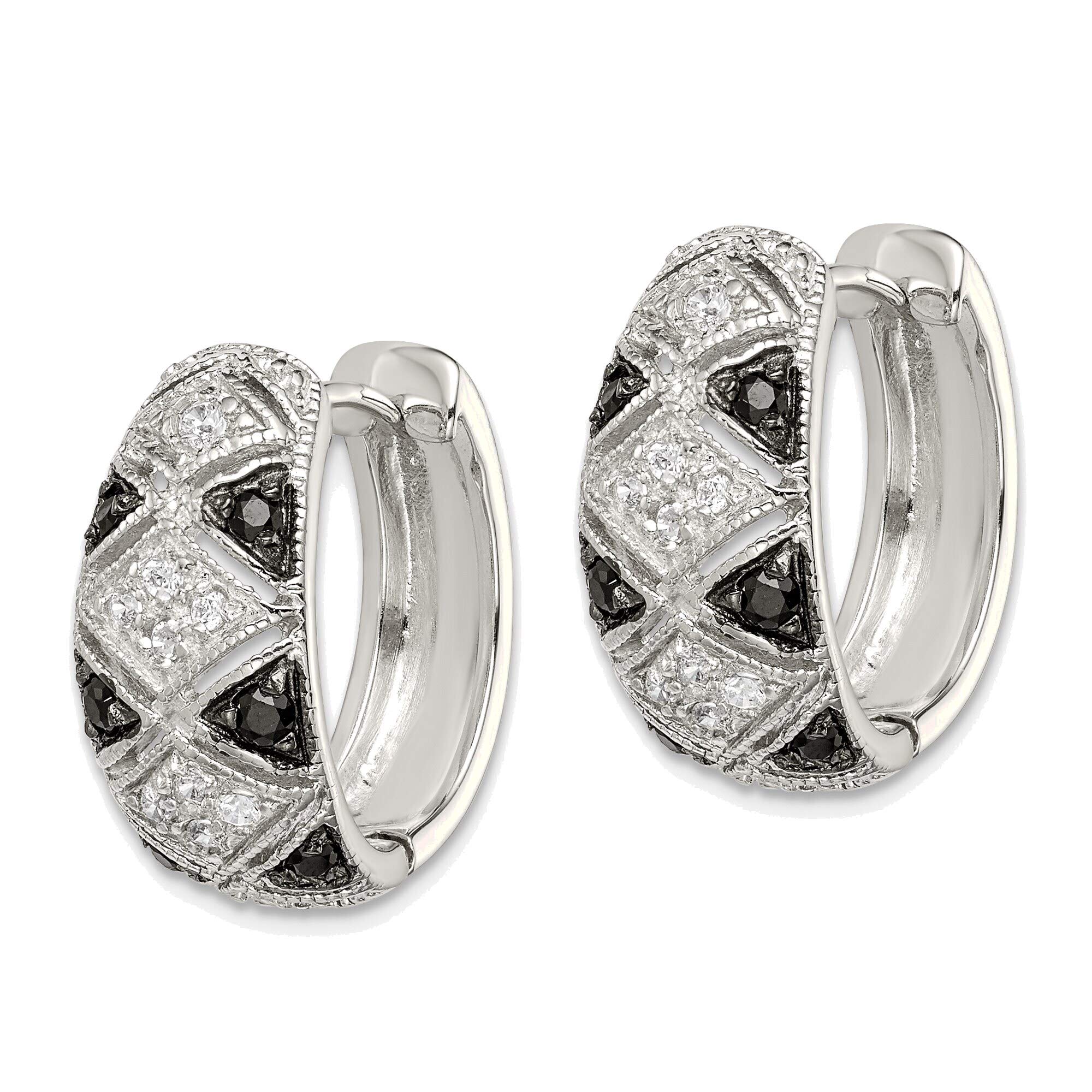 Solid Sterling Silver Black & Clear CZ Hinged Hoop Earrings for Women | Hypoallergenic Fashion Jewelry | Perfect for Parties, Weddings & Everyday Wear