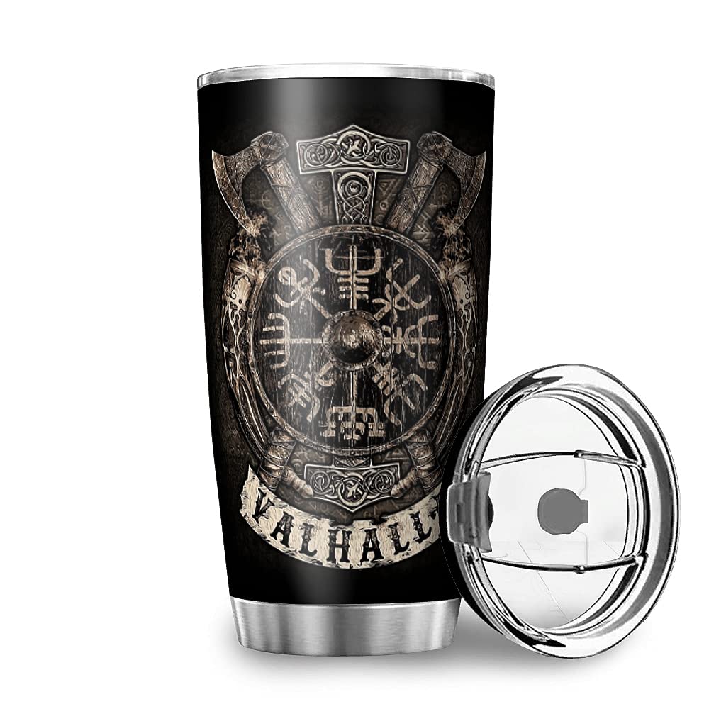 Bojianzzha Viking Valhalla Compass Stainless Steel Tumbler - 20oz Vacuum Insulated Thermos for Hot & Cold Drinks - Travel Coffee Mug & Tea Cup for Adults & Kids - Perfect for Camping, Hiking, Office & Outdoor Adventures
