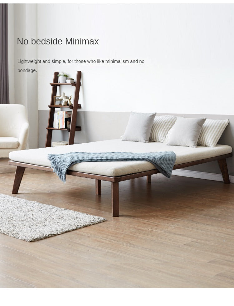Solid Oak Wood Platform Bed Frame - Queen Size, No Headboard - Modern Minimalist Bedroom Furniture for Small Spaces & Studio Apartments