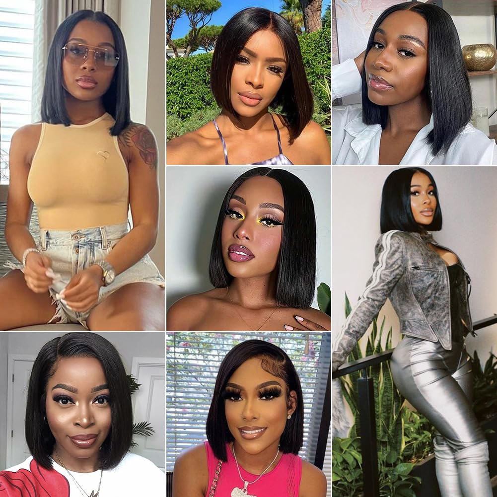 V SHOW Glueless Bob Wigs Human Hair - Pre Plucked HD Lace Front Wig 10 Inch 180% Density | No Glue Needed, Wear & Go | Perfect for Beginners, Daily Wear & Cosplay | Natural Look for Work, Parties & Special Occasions