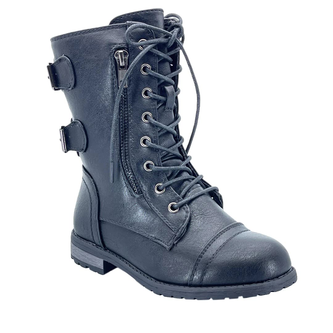 ABSOLEX Girls' Combat Boots for Toddlers & Kids - Lace-Up Round Toe Low Heel Ankle Boots - Perfect for School, Playground & Outdoor Adventures