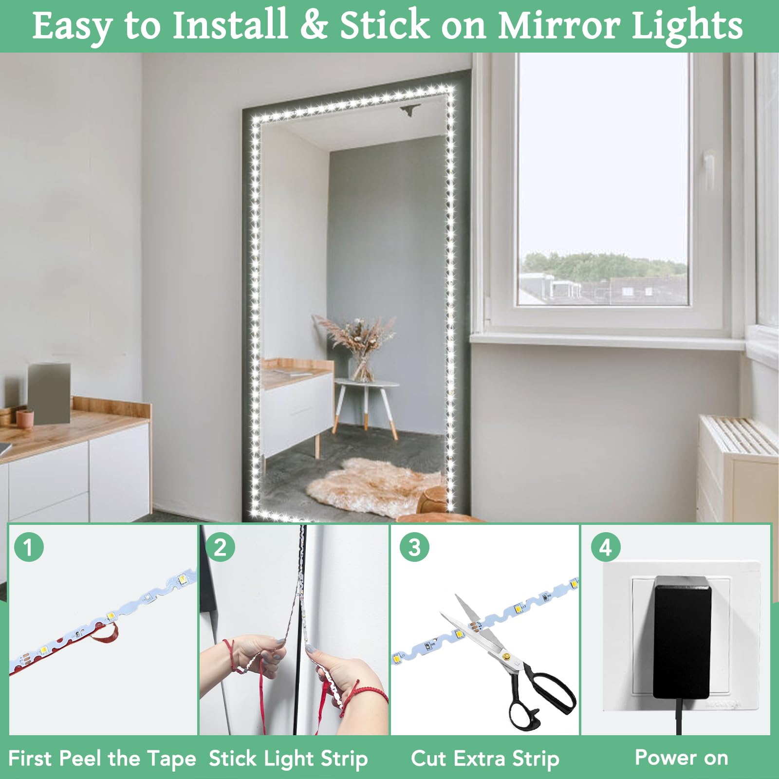 LED Vanity Mirror Lights 13ft - 3 Colors, Adjustable Brightness for Makeup & Dressing Room (Mirror Not Included)
