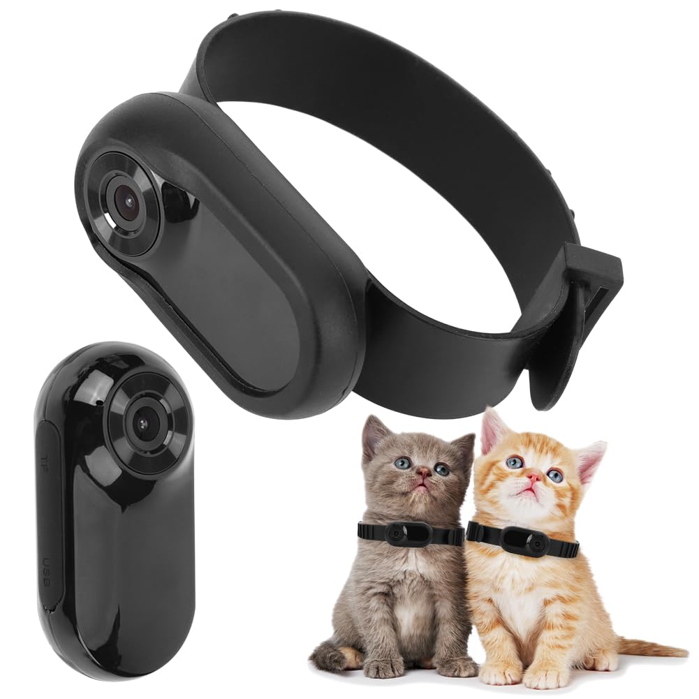 **HD 1080P Wireless Cat & Dog Collar Camera - Mini Body Camera for Pets, Outdoor Action Camera with Night Vision - Perfect Pet Birthday Gift for Cats & Dogs (Black) - Monitor, Play & Record Adventures**