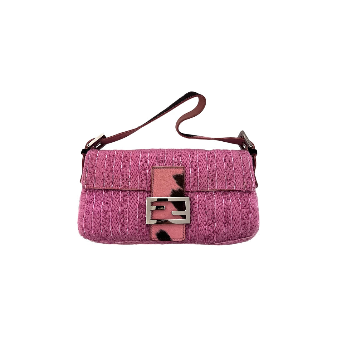 Fendi Pink Beaded Baguette Bag - Luxury Designer Crossbody Purse for Women | Perfect for Parties, Weddings & Evening Events