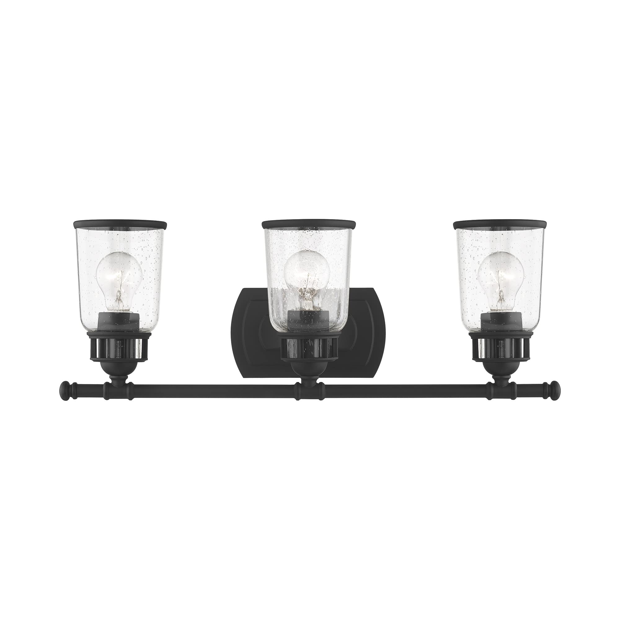 Livex Lighting 10513-04 3-Light Black Bathroom Vanity Light Fixture - Perfect for Modern Bathroom Decor and Makeup Area Lighting