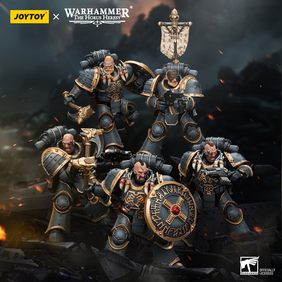 JOYTOY 1/18 Scale Warhammer The Horus Heresy Space Wolves Grey Slayer Action Figure Pack - Collectible Model for Display, Gaming & Warhammer 40K Battle Scenes