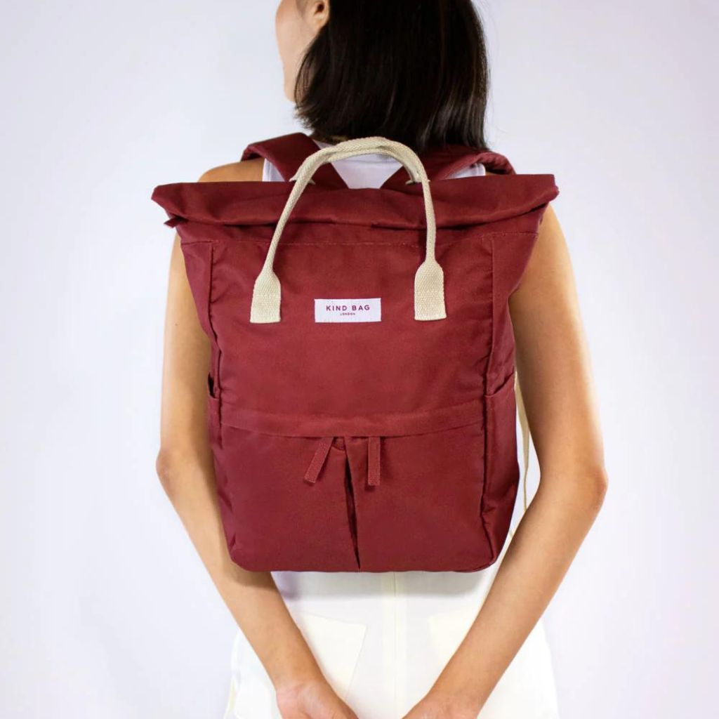 Kind Bags Hackney Medium Backpack - Burgundy Red Laptop Backpack for Work, Travel & College | Water-Resistant Daypack with USB Charging Port
