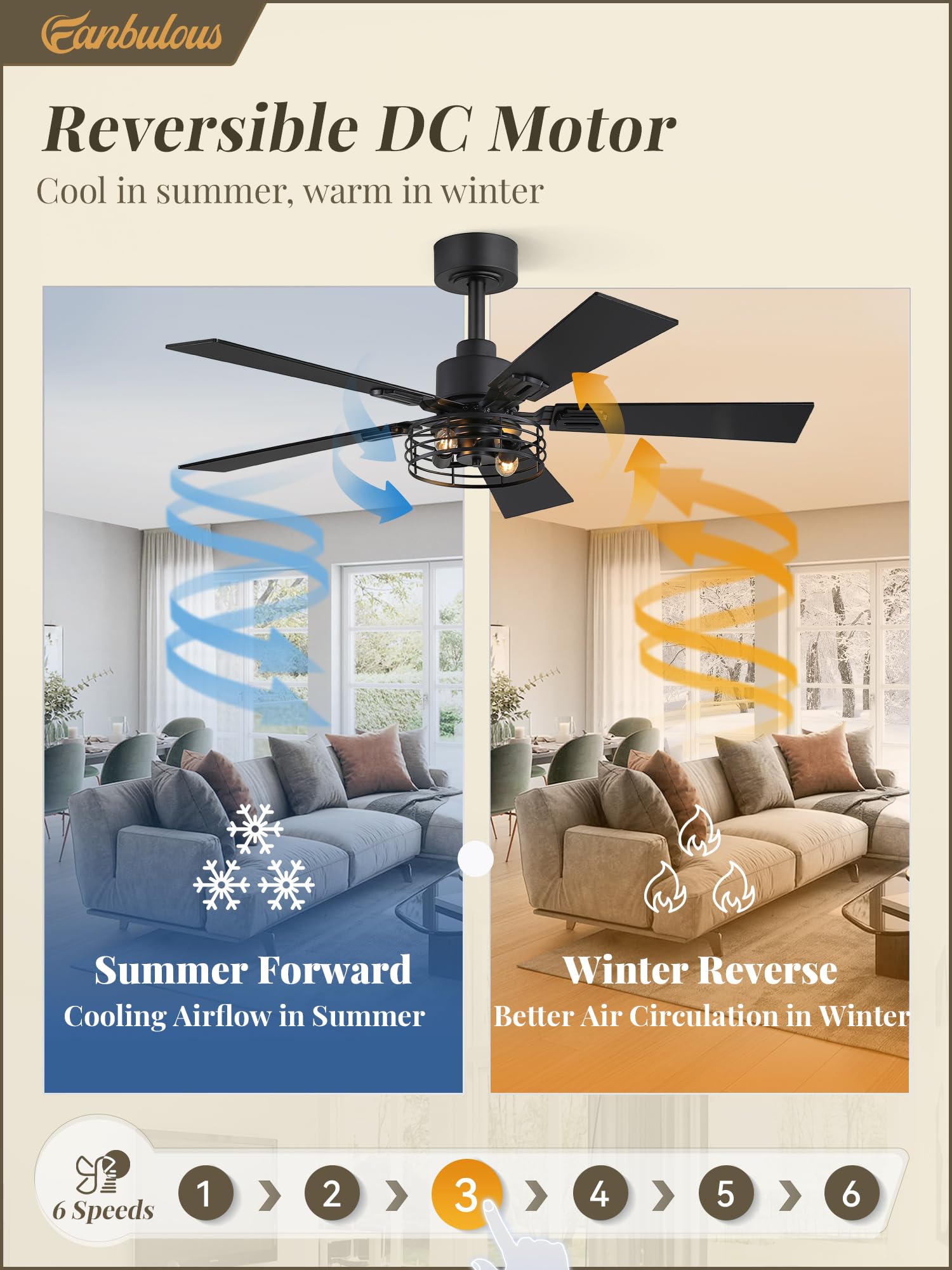 2 Pack Black Industrial Caged Ceiling Fan with Light - 42 Inch Farmhouse Style Rustic Ceiling Fan with 5 Double-Sided Blades - Perfect for Bedroom, Living Room, Patio & Indoor Outdoor Use