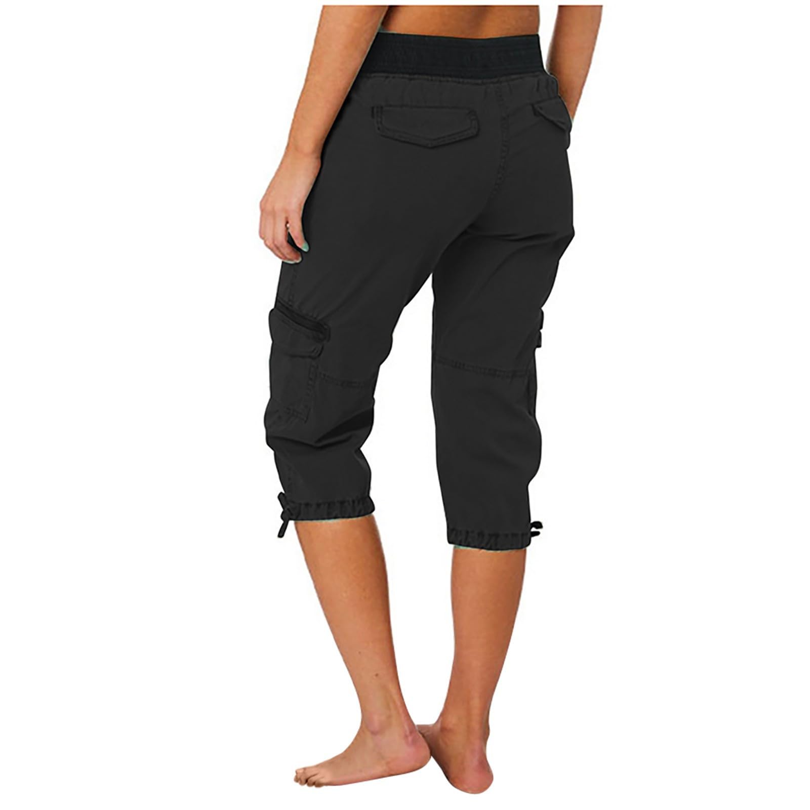 Women's Linen Cargo Capri Pants - Casual Summer Joggers with Drawstring Waist & Pockets | Lounge, Travel & Outdoor Activities