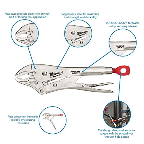 Milwaukee 48-22-3420 10-Inch Locking Pliers with Curved Jaw - Heavy Duty Clamping Tool for Plumbing, Welding, and Automotive Repairs