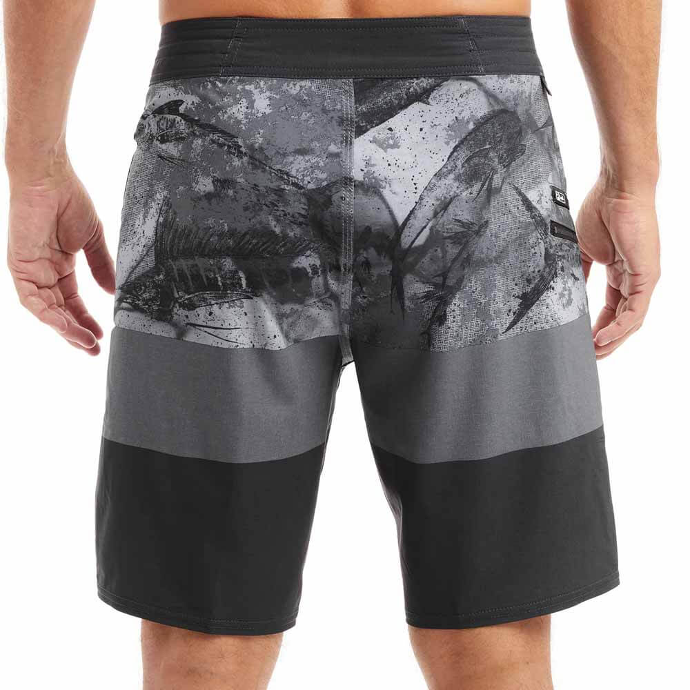 Pelagic Black Sharkskin Elite Fish Camo Shorts - Men's Quick-Dry Fishing Swim Trunks for Saltwater & Freshwater Angling