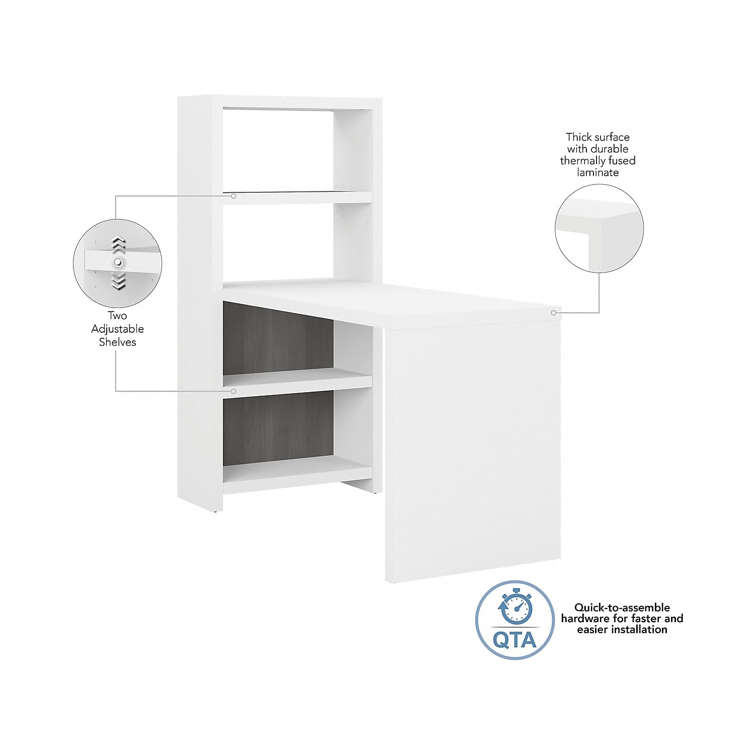 Bush Business Furniture Echo 56W Bookcase Desk - Pure White & Modern Gray Home Office Furniture for Small Spaces | Perfect for Home Office, Study Room & Workspace Organization