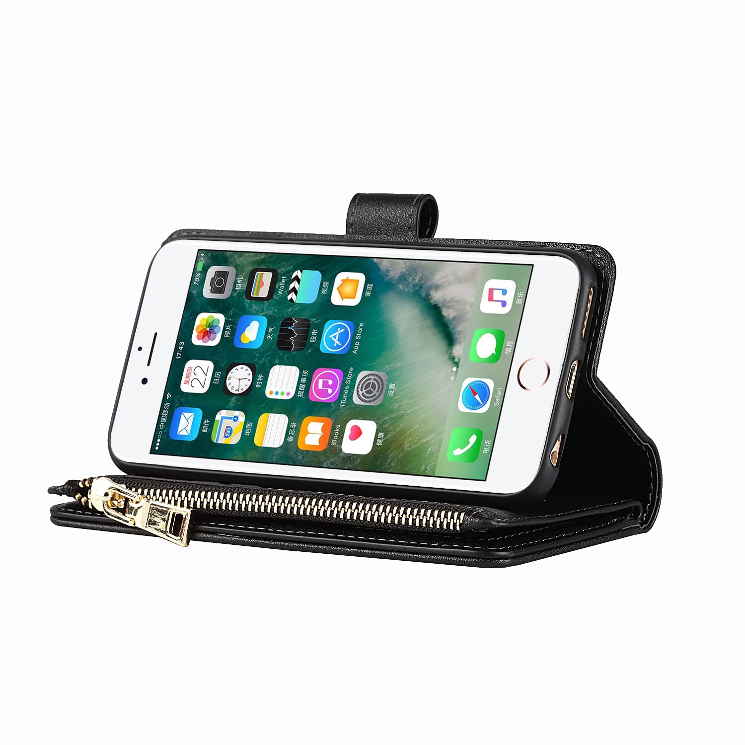 Premium Leather Magnetic Wallet Case for iPhone 6 Plus/6s Plus - Slim Protective Cover with Card Holder & Strap Stand (Black) | Perfect for Work, Travel & Everyday Use - Ideal Gift for Men & Women