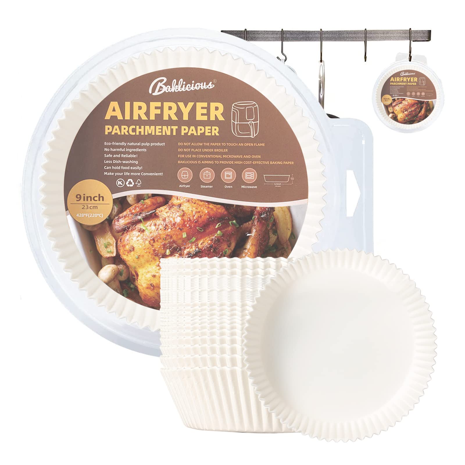 120Pcs 9-Inch Disposable Air Fryer Liners - Non-Stick Parchment Paper for Air Fryer, Baking, Roasting & Microwave - Food Grade Safe & Easy Clean - Perfect for Chicken Wings, French Fries & Healthy Cooking