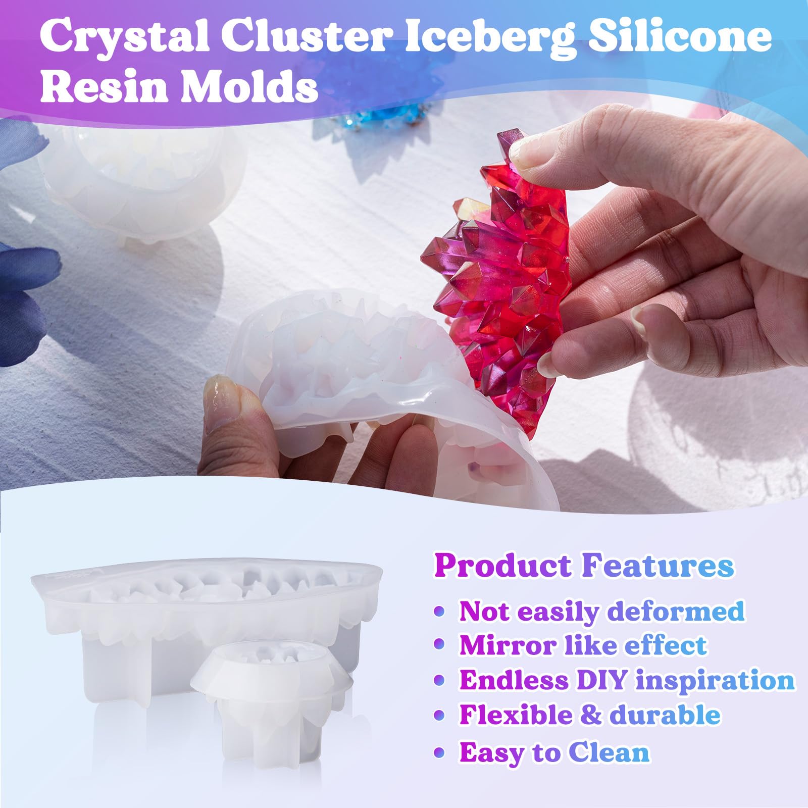 Premium LET'S RESIN Crystal Cluster Silicone Molds Set - Large & Small Quartz Epoxy Resin Molds for DIY Healing Stones, Geode Crafts, Home Decor - Perfect for Resin Jewelry Making, Crystal Healing Kits & Unique Gift Ideas
