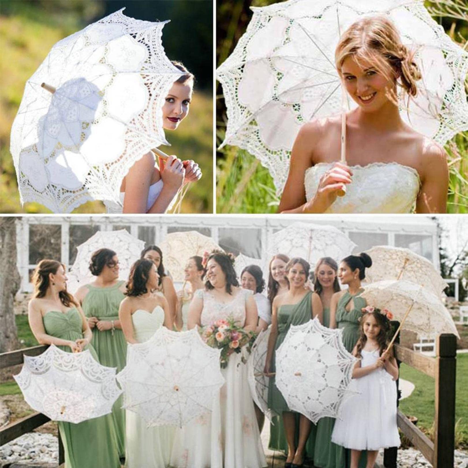 Handmade Battenburg Lace Wedding Umbrella - Elegant Beige Bridal Parasol for Flower Girls, Vintage Wedding Party Accessories | Perfect for Outdoor Ceremonies, Photo Shoots & Romantic Vintage-Themed Weddings