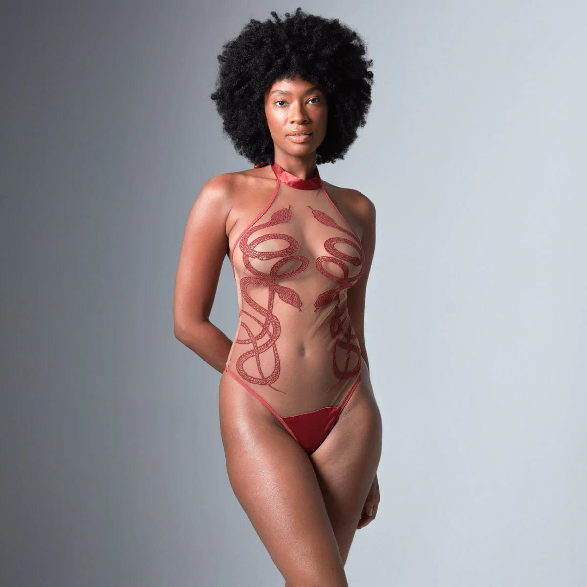 Medusa Bodysuit for Women - Stretchy & Comfortable Oxblood/Toffee Bodysuit - Perfect for Halloween, Cosplay & Night Out
