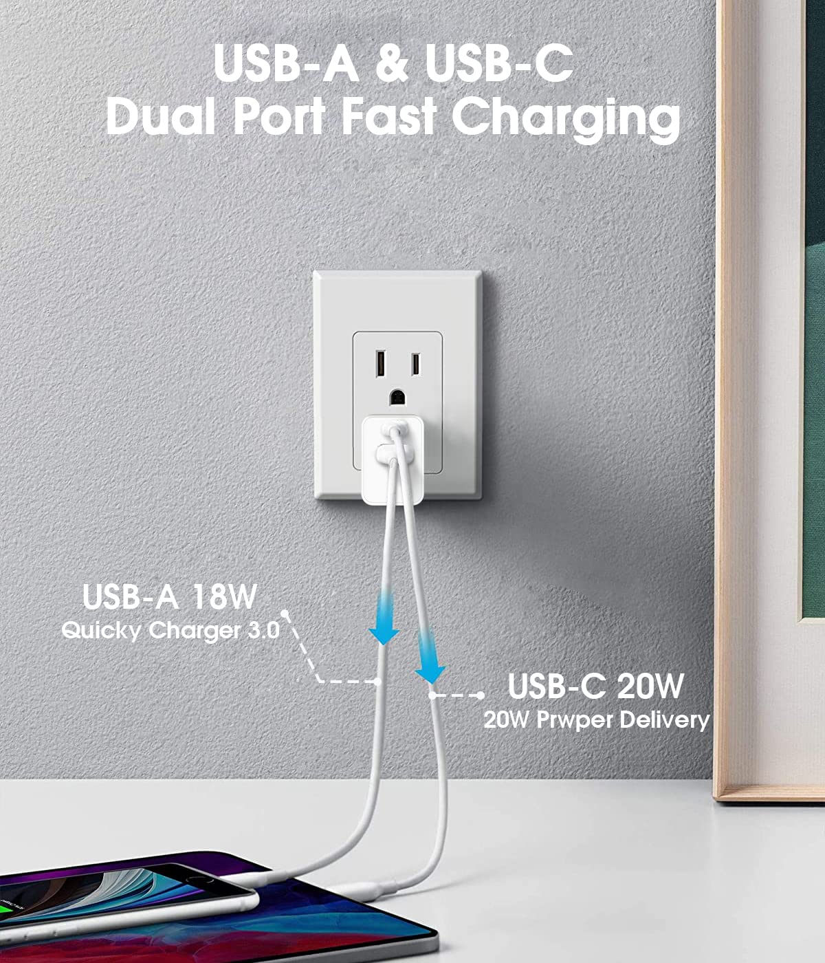 20W USB C Fast Charger 1-Pack & 2-Pack - Udaton Dual Port Wall Charger for iPhone 14/13/12 Pro Max, iPad, Apple Watch Series 8 - Compact PD Charging Adapter for Home, Office & Travel