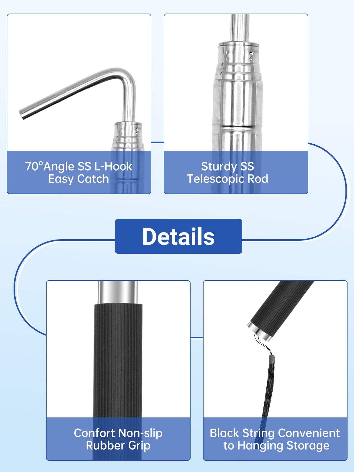RV Awning Puller - Easy Reach Telescopic Retractable Opener Pole, Portable Canopy Accessories, Stainless Steel (2 Pack) - Perfect for Camping, Travel & Outdoor Adventures
