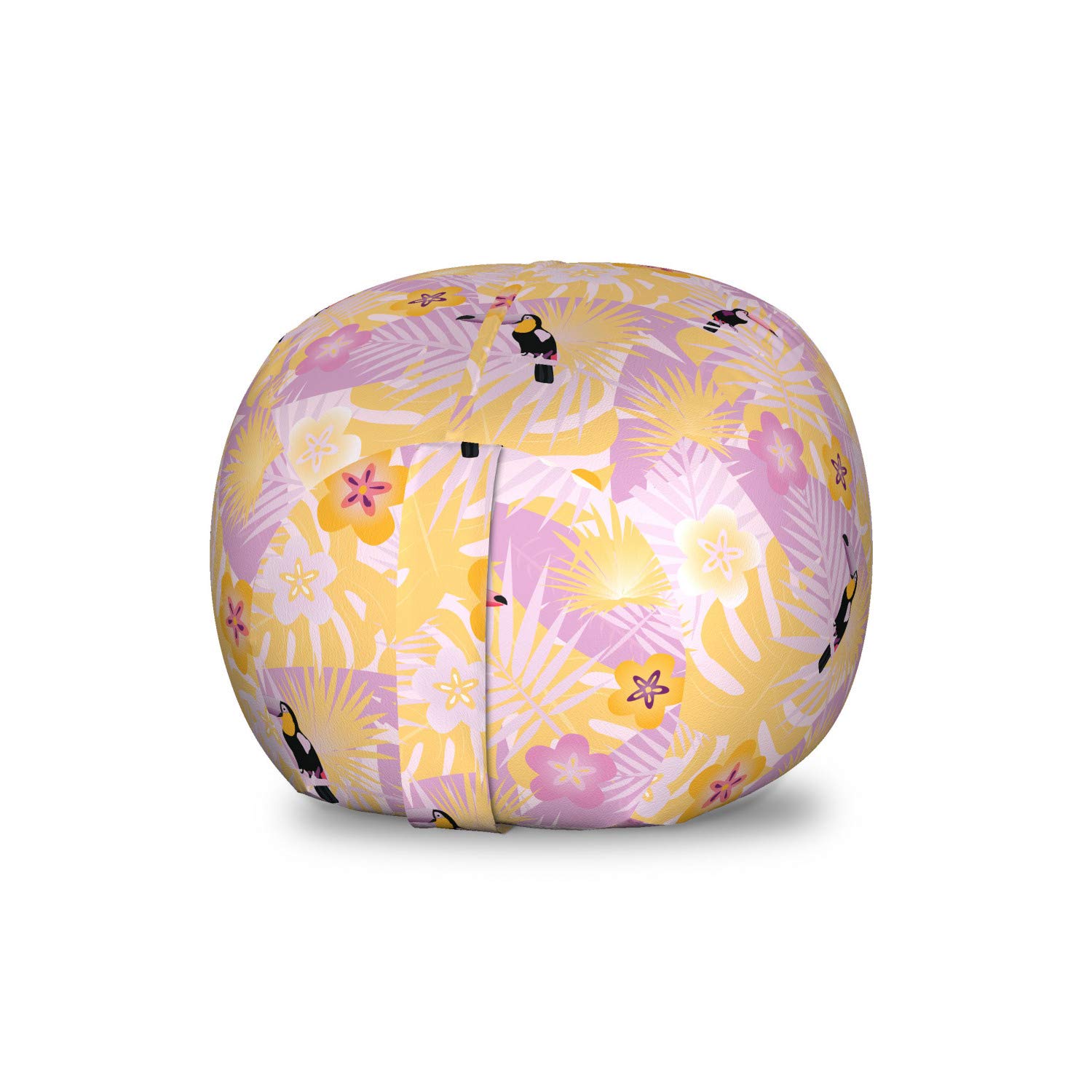 Ambesonne Tropical Toy Storage Bag Chair - Hawaiian Jungle Parrot Pattern, Washable Stuffed Animal Organizer for Girls, Small Size in Marigold Pale Pink - Perfect for Kids' Room Organization & Playroom Decor
