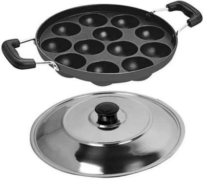 Non-Stick Aluminum Appam Patra Paniyaram Pan with Lid - Perfect for Making South Indian Breakfast Paniyaram, Ponganalu & Appam at Home