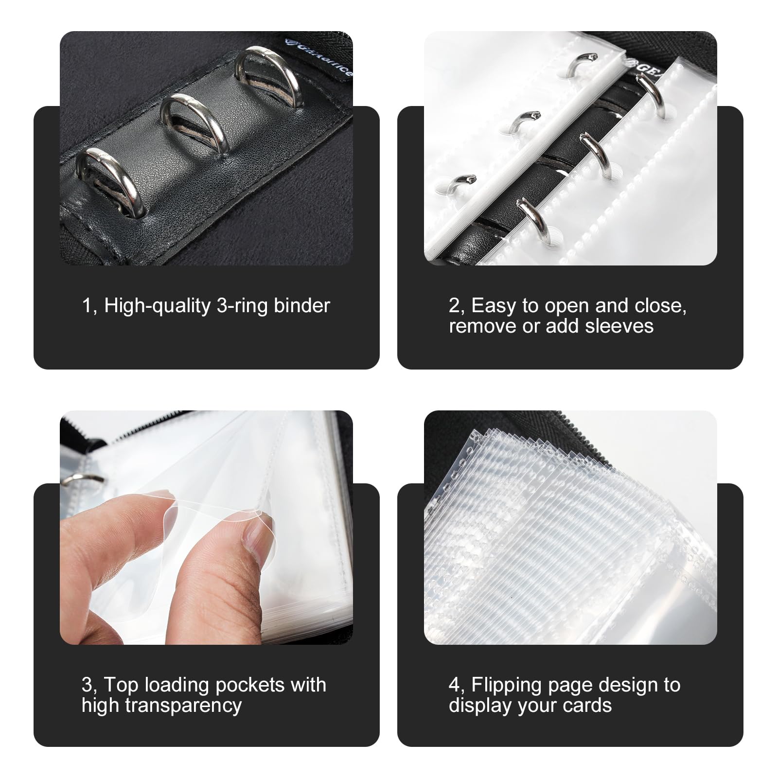 GEAoffice Small 1 Pocket Trading Card Binder - 80 Pockets Mini Card Album Book with 40 Removable Sleeves - Top Loading Binder for TCG, MTG, Black Cards - Perfect for Collectors, Gamers & Trading Card Storage