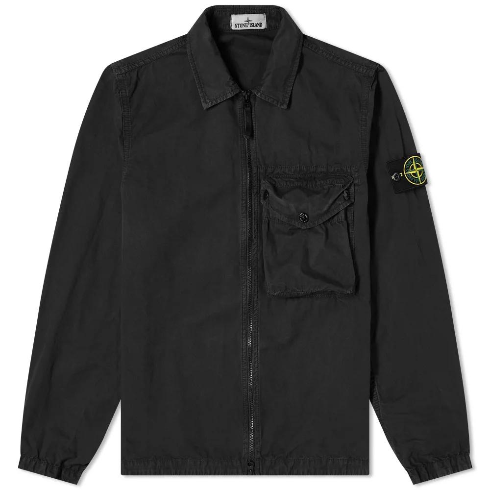 Stone Island Black Zip Pocket Overshirt - Men's Lightweight Jacket for Casual & Outdoor Wear | Water-Resistant Overshirt for Travel & Street Style