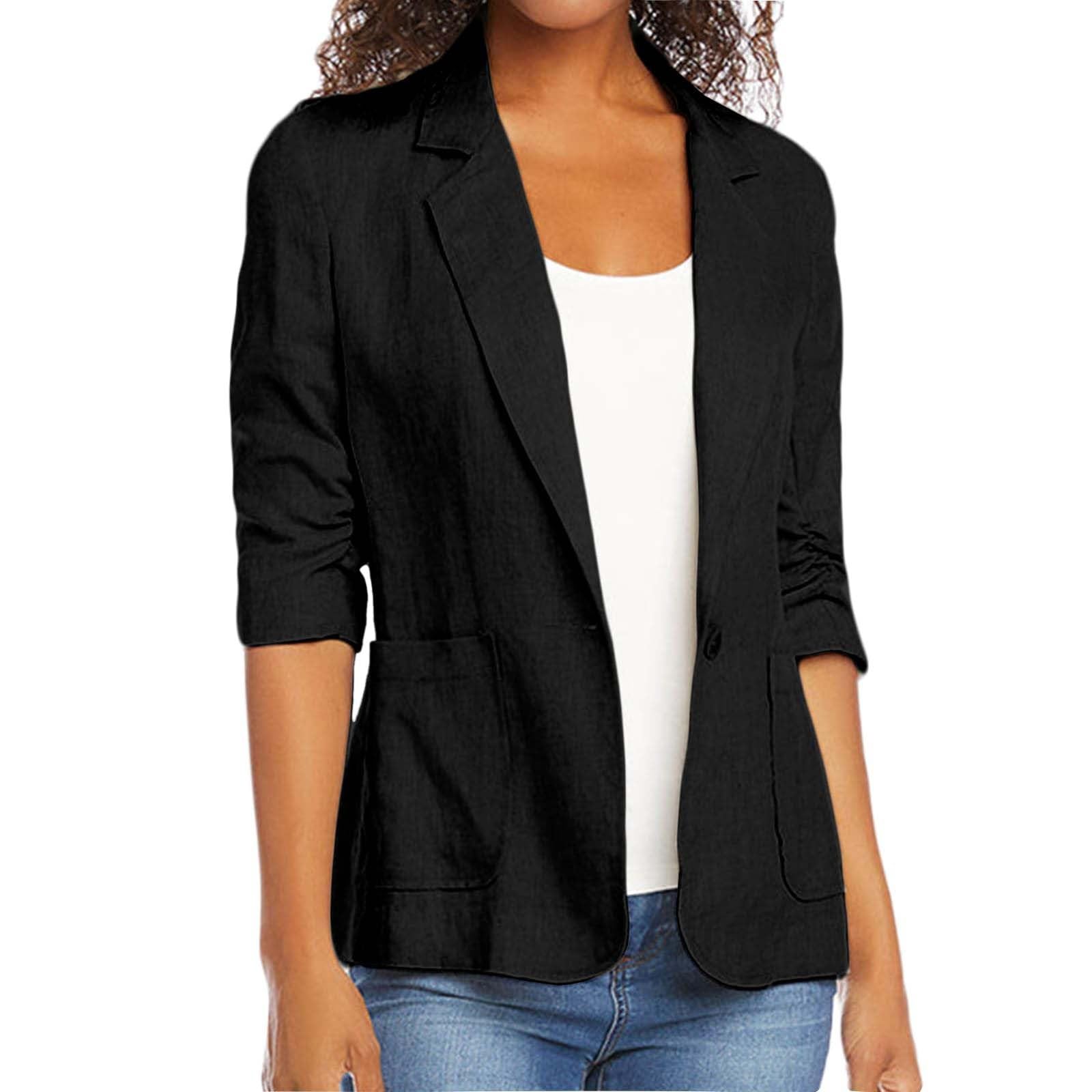 Women's Linen Blazer 2024 - Summer Business Casual Short Sleeve Suit Jacket with Lapel & Button for Office Work | Perfect for Business Meetings, Office Wear & Smart Casual Outfits