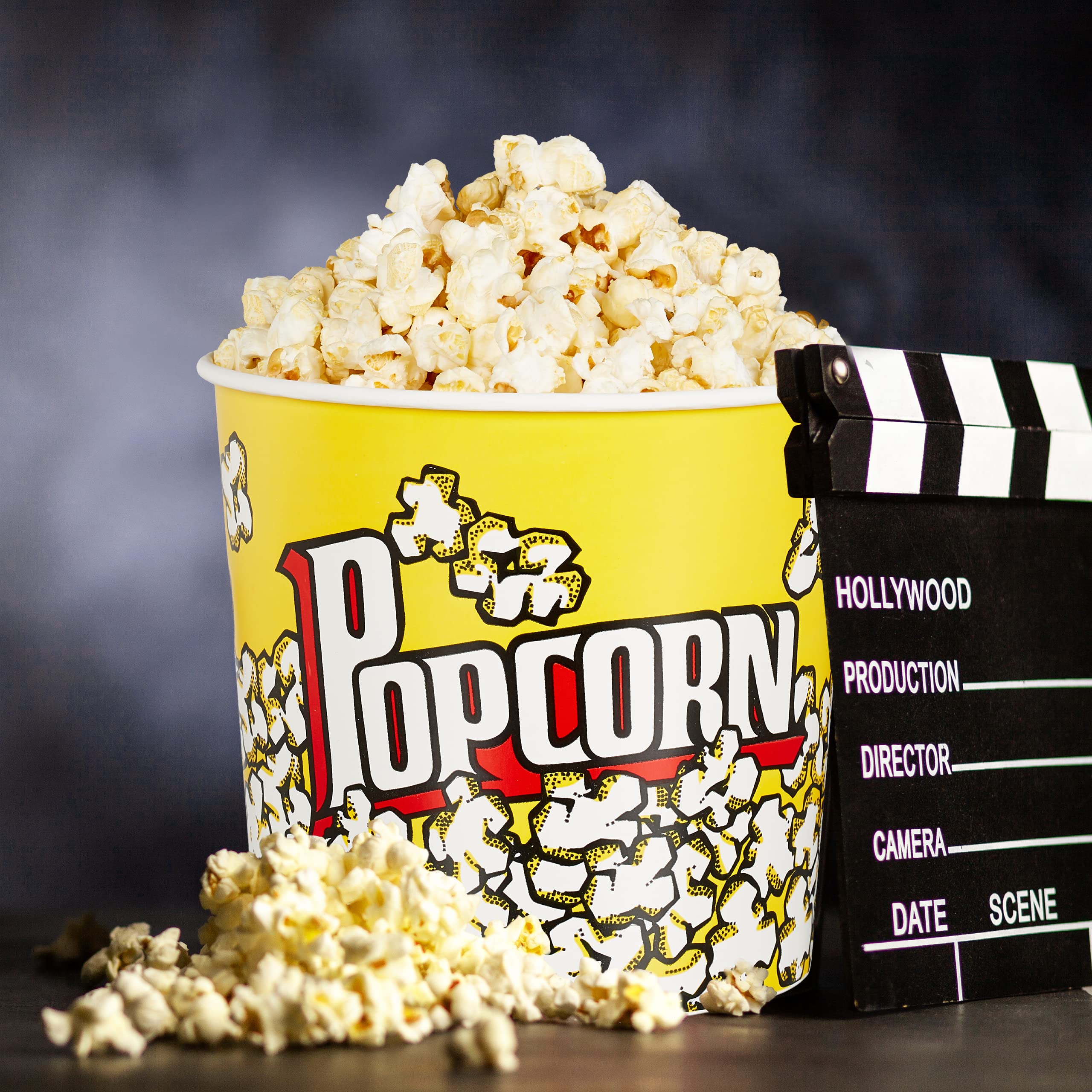 6-Pack Retro Yellow Plastic Popcorn Buckets - 2.8L Reusable Snack Containers for Movies, Parties & Home Theater - Durable Candy & Sweets Storage
