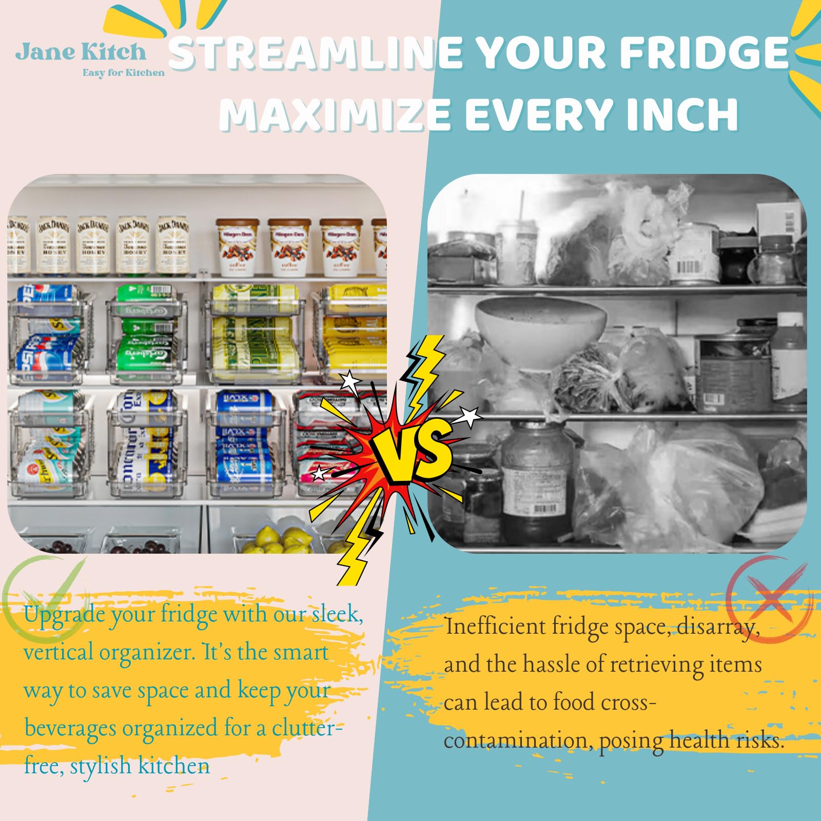 Adjustable Soda Can Organizer for Refrigerator & Pantry - Space-Saving Beverage Storage for Cans & Water Bottles - Perfect for Kitchen, Office, or Party Use