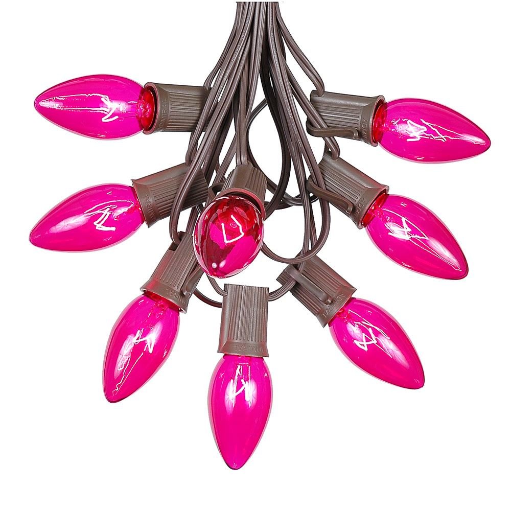 C9 Pink Christmas String Lights - 25ft Outdoor Christmas Lights with Brown Wire for Roofline, Patio & Hanging Decor | Waterproof Holiday Lights for Garden, Yard & Party Decorations