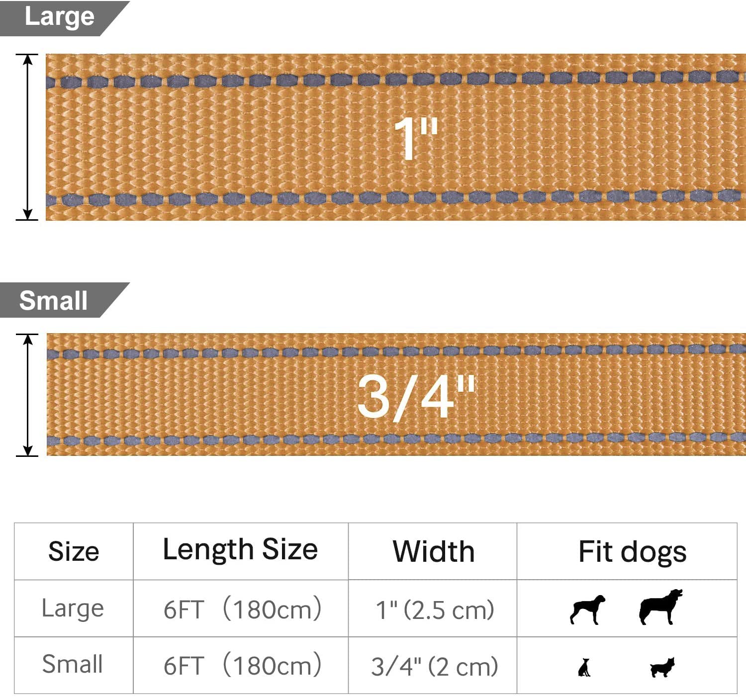 6FT Reflective Dog Leash with Soft Padded Handle - Training & Walking Lead for Small & Medium Dogs (3/4 Inch Wide, Khaki) - Perfect for Night Walks, Jogging & Outdoor Adventures