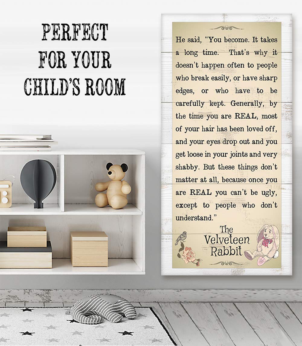 The Velveteen Rabbit Wood Style 24x48 Vertical Stretched Canvas Art - Extra Large Literary Book Wall Decor for Nursery & Playroom | Inspiring Quote for Book Lovers | Perfect for Kids' Rooms, Reading Nooks & Gift Ideas