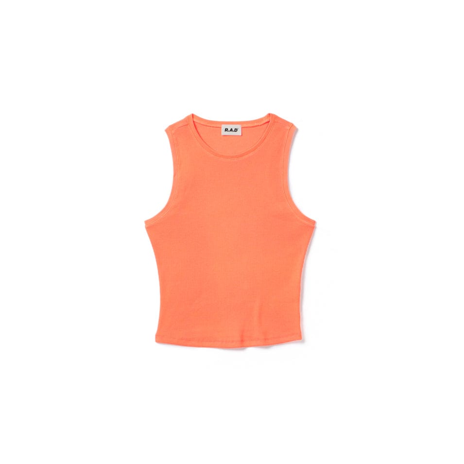 Fluoro Orange Rib Tank Top - Women's Athletic Workout Shirt for Running, Yoga & Gym - High Visibility Performance Tee