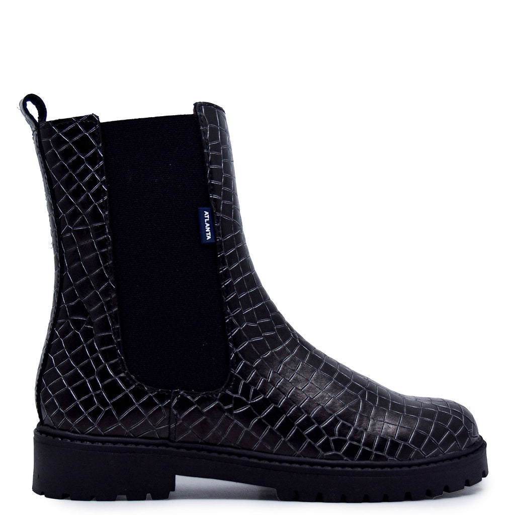 Atlanta Mocassin Mirage Black Crocodile Zipper Boots - Stylish & Comfortable for Casual Wear, Outdoor Walking & Fashion Outfits