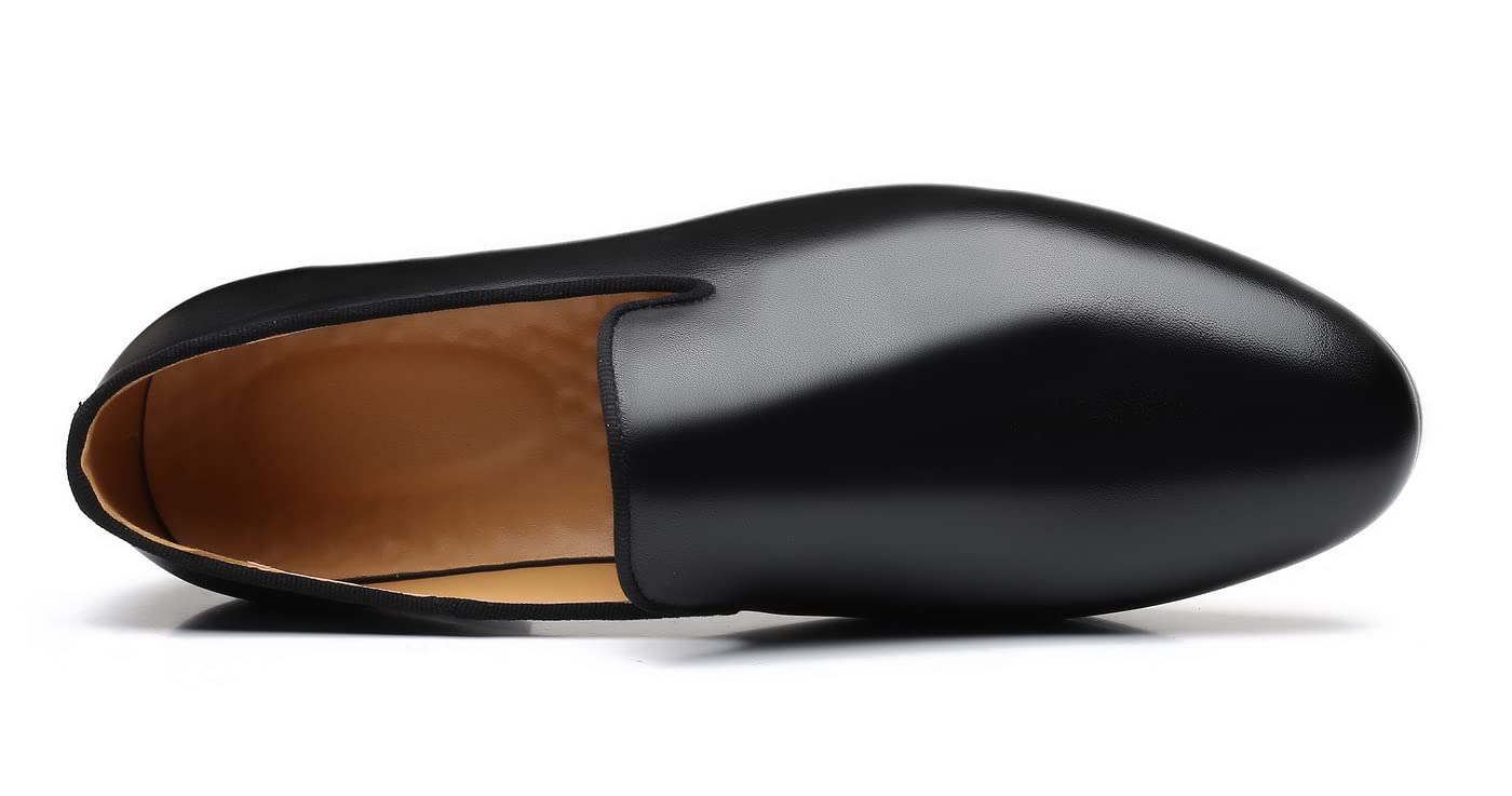 Santimon Men's Slip-On Penny Loafers - Casual Smoking Slippers & Driving Dress Shoes for Business & Travel - Comfortable Black Leather Shoes for Office, Parties & Daily Wear