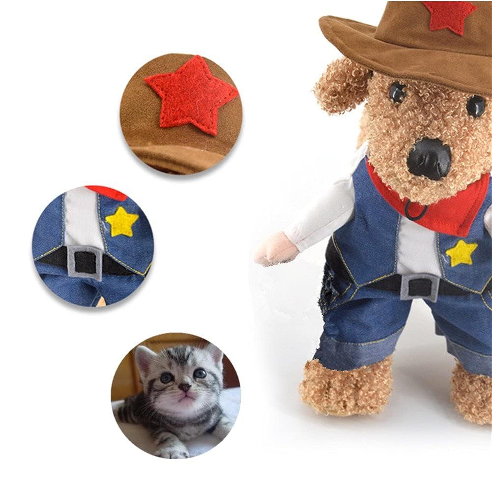 Autumn Cowboy Dog Costume with Hat - Halloween Pet Outfit for Small Dogs & Cats (XS) - Perfect for Halloween Parties & Photo Shoots