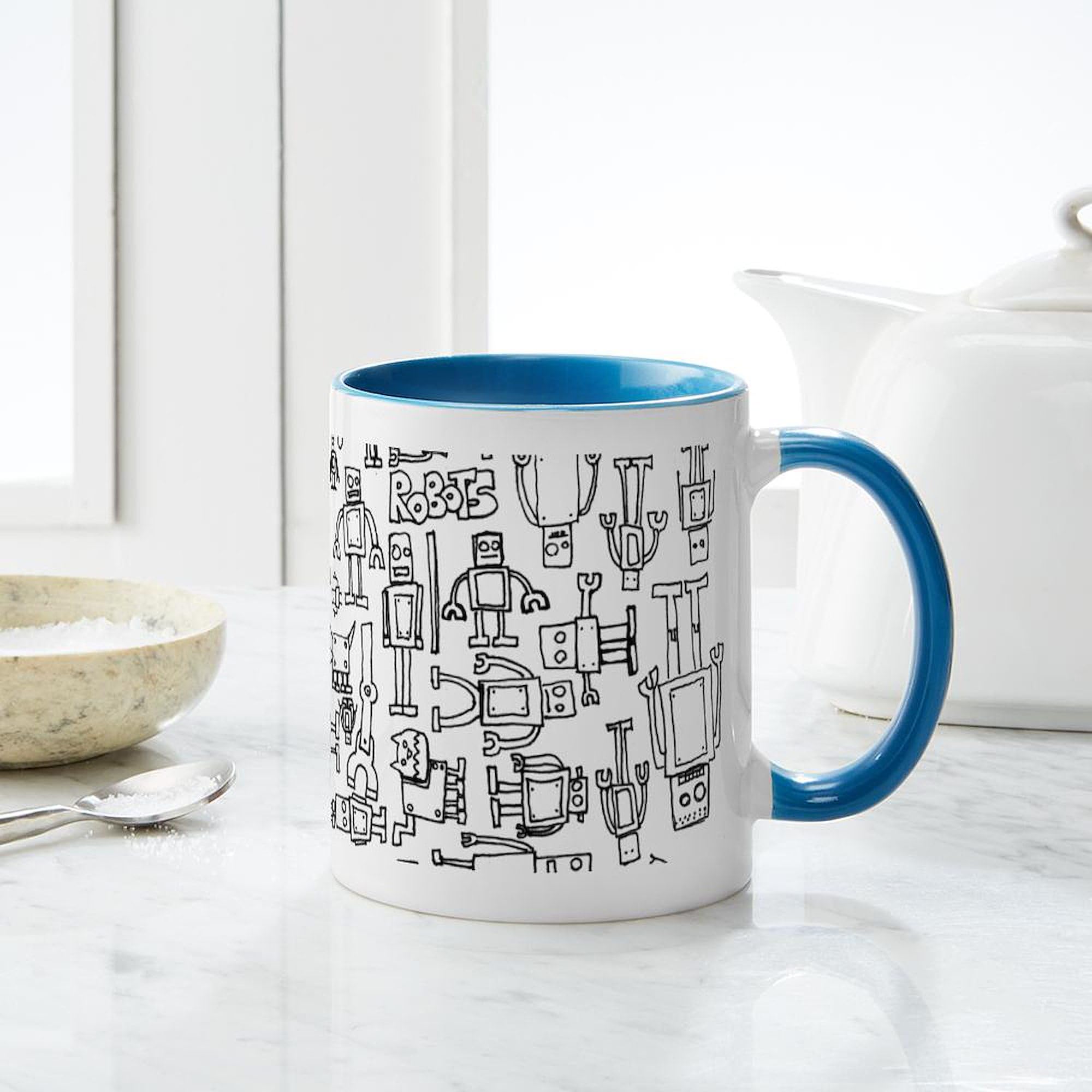 11 oz (325 ml) Ceramic Coffee Mug with Robots Design - Perfect for Office, Home & Gifts | CafePress