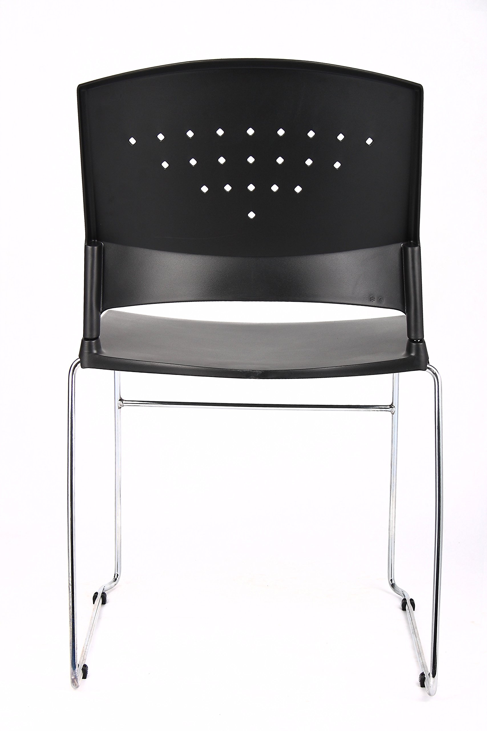 Boss Office Products Black Chrome Frame Stack Chair - 1 Pack, Ergonomic Design for Home Office, Conference Room, or Classroom Use
